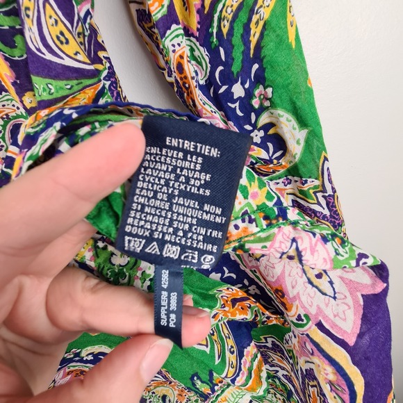 Ralph Lauren Sport Women's Cotton Paisley Print Buttoned Top 12 Multicolor Sheer - Picture 4 of 9